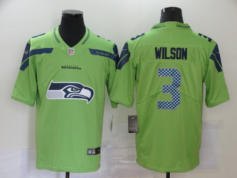 Seattle Seahawks Men 3 Russell Wilson green logo NFL Vapor Untouchable Limited Jersey